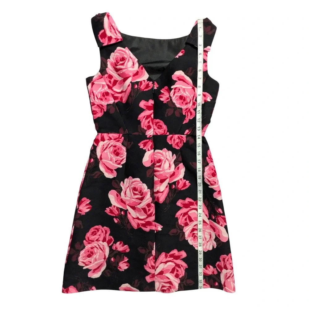 Kate Spade New York Rosa A-Line Rose Print Bow Shoulder Dress Black Pink Size 2‎